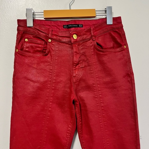 Zara Trafaluc Red Coated Denim Jeans with Zipper - 6 - Picture 7 of 11